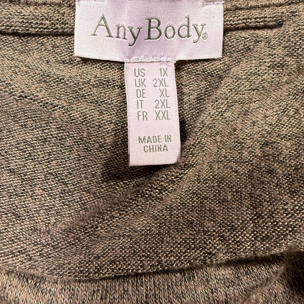 AnyBody Loungewear Hacci Tie Front Cardigan-Smokey Taupe-1X - Picture 6 of 8